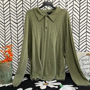 Super Soft Sage Green Saddlebred LS Cable Collared Sweater, Sz. XXL